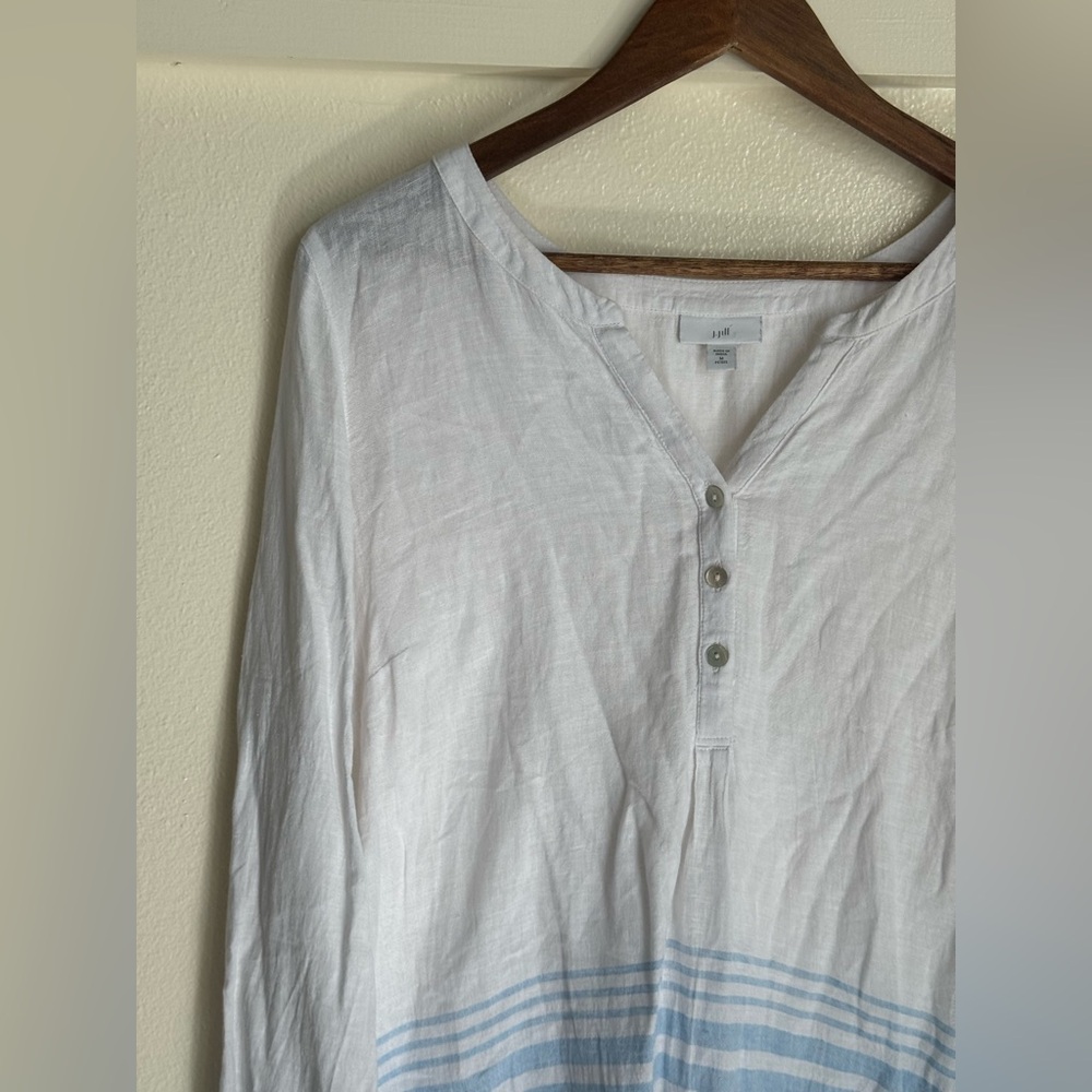 J.Jill Linen Blend Tunic Top Blue Stripe Boho Beachy Lightweight Petite M - Picture 3 of 9